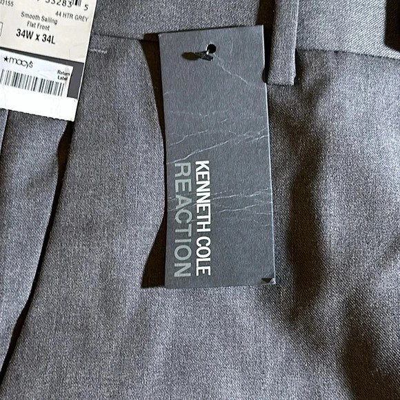 NWT KENNETH COLE REACTION SMOOTH SAILING FLAT FRONT 34X34 HTR GRAY DRESS PANT - Picture 4 of 8